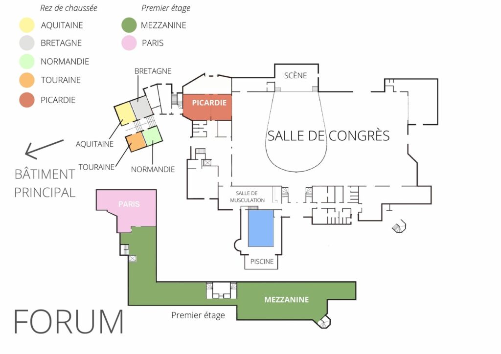 plan avec le noms des différentes salles proposer